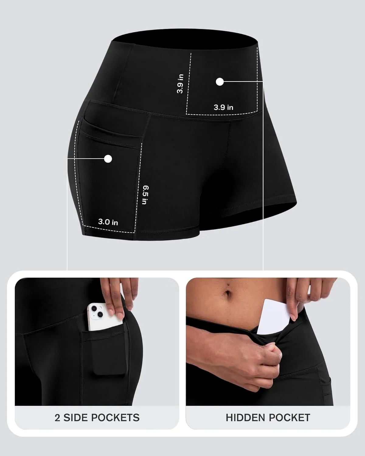 CHRLEISURE Womens Biker Yoga Shorts with Pockets: High Waisted Tummy Control Spandex Workout Athletic Gym Shorts 4 Packs