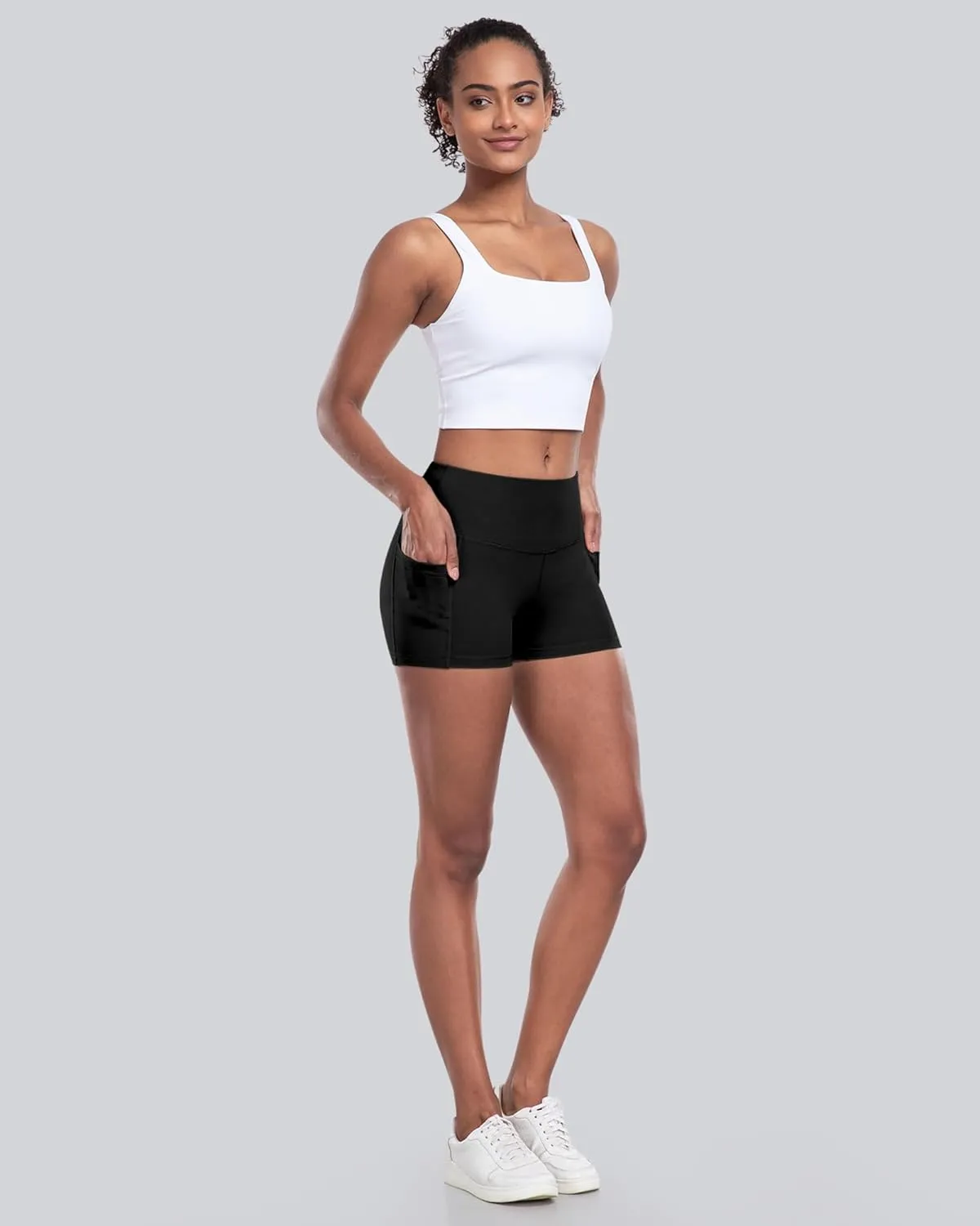 CHRLEISURE Womens Biker Yoga Shorts with Pockets: High Waisted Tummy Control Spandex Workout Athletic Gym Shorts 4 Packs