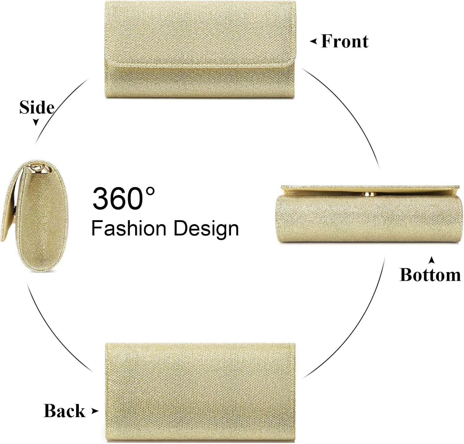 Clutch Purses for Women, Evening Bag with Detachable Chain Ladies Sparkling Party Handbag Wedding Bags