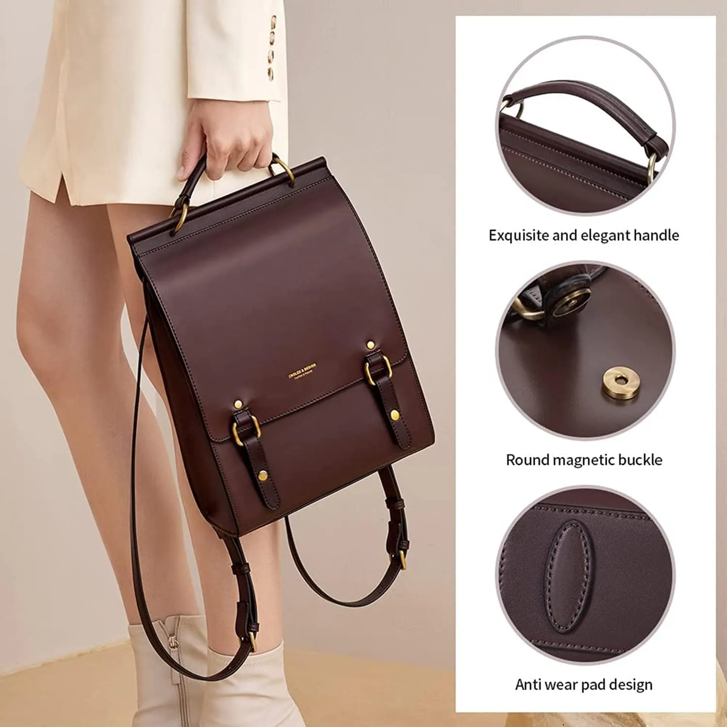 Cnoles Leather Backpack Purse For Women Fashion Ladies Vintage Bags Casual College Travel Backpacks bag Brown