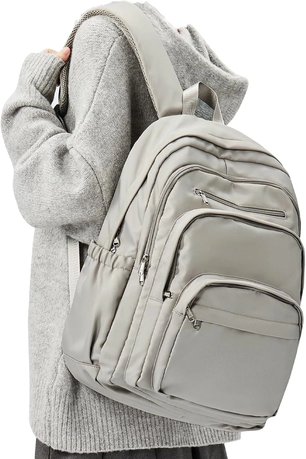 College Backpack for Women Men, Lightweight High School Bag With Lots of Pockets, Cute Bookbag for Teens Boys Girls, Casual Daypack (Gray Brown)