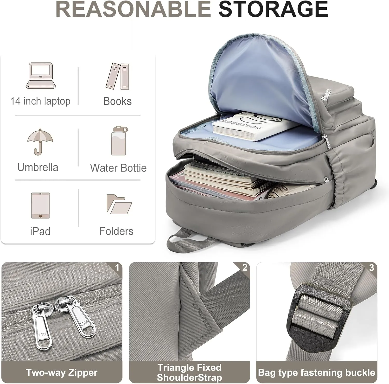 College Backpack for Women Men, Lightweight High School Bag With Lots of Pockets, Cute Bookbag for Teens Boys Girls, Casual Daypack (Gray Brown)