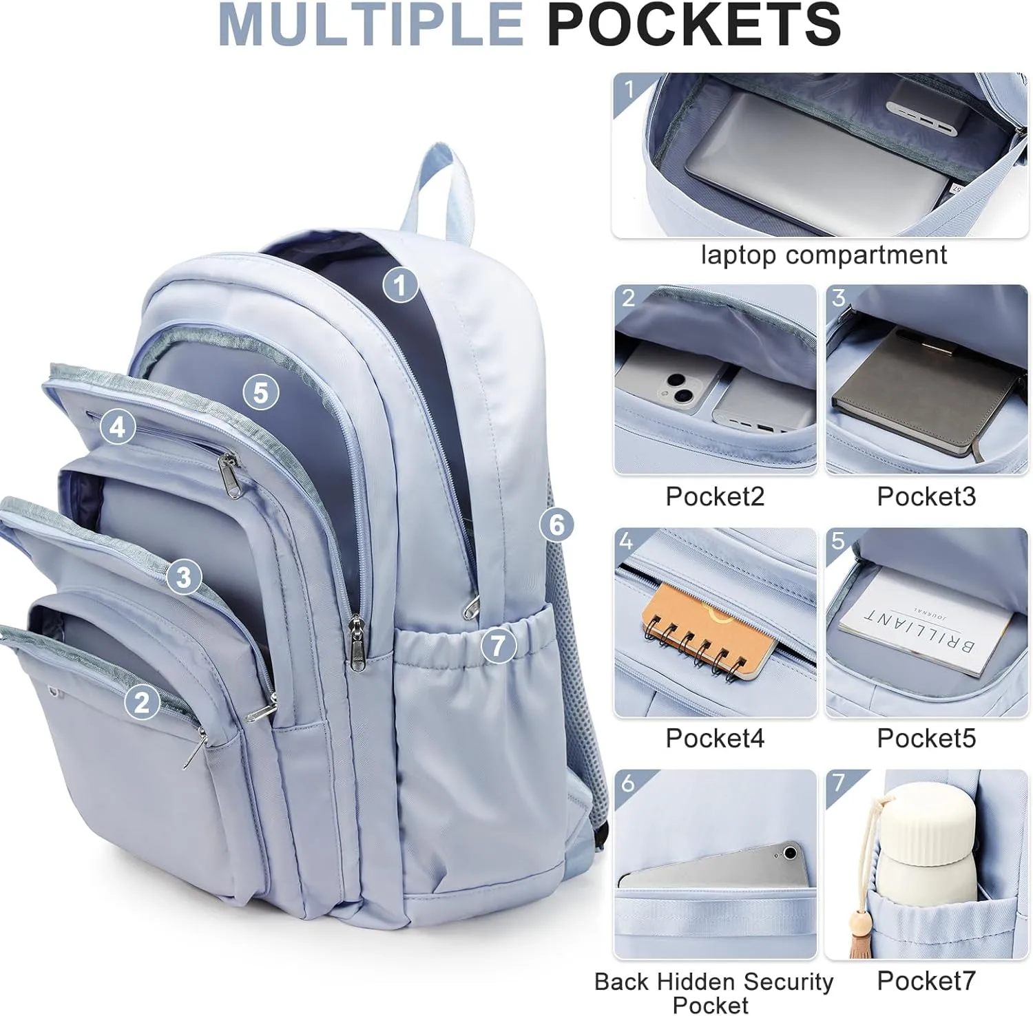 College Backpack For Women Men,Lightweight High School Bag,Backpack With Lots Of Pockets,Cute Bookbag For Teens Boys Girls,Casual Daypack Backpack For School(Blue)