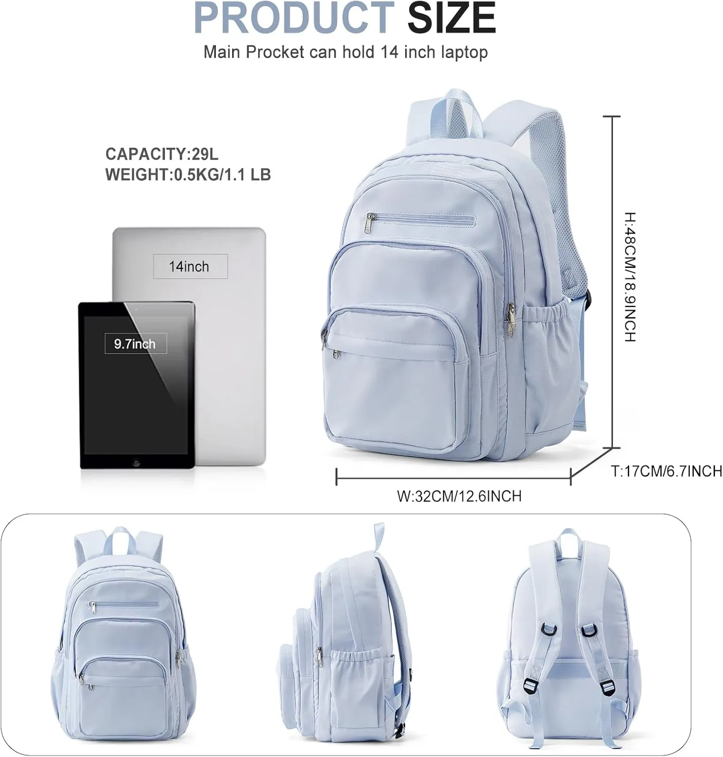 College Backpack For Women Men,Lightweight High School Bag,Backpack With Lots Of Pockets,Cute Bookbag For Teens Boys Girls,Casual Daypack Backpack For School(Blue)