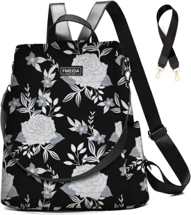 College Backpack Nylon Backpack Purse for Women Anti Theft Travel Backpacks Waterproof Crossbody Bag Convertible Backpack Fashion Book Bags Shoulder Bag Flower Mochilas de mujer 13"x5.9"x13.9"