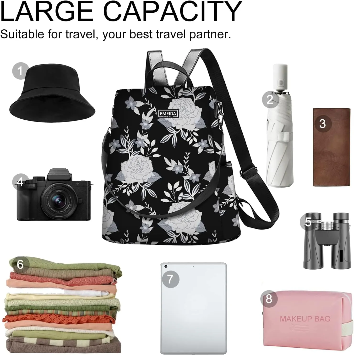 College Backpack Nylon Backpack Purse for Women Anti Theft Travel Backpacks Waterproof Crossbody Bag Convertible Backpack Fashion Book Bags Shoulder Bag Flower Mochilas de mujer 13"x5.9"x13.9"