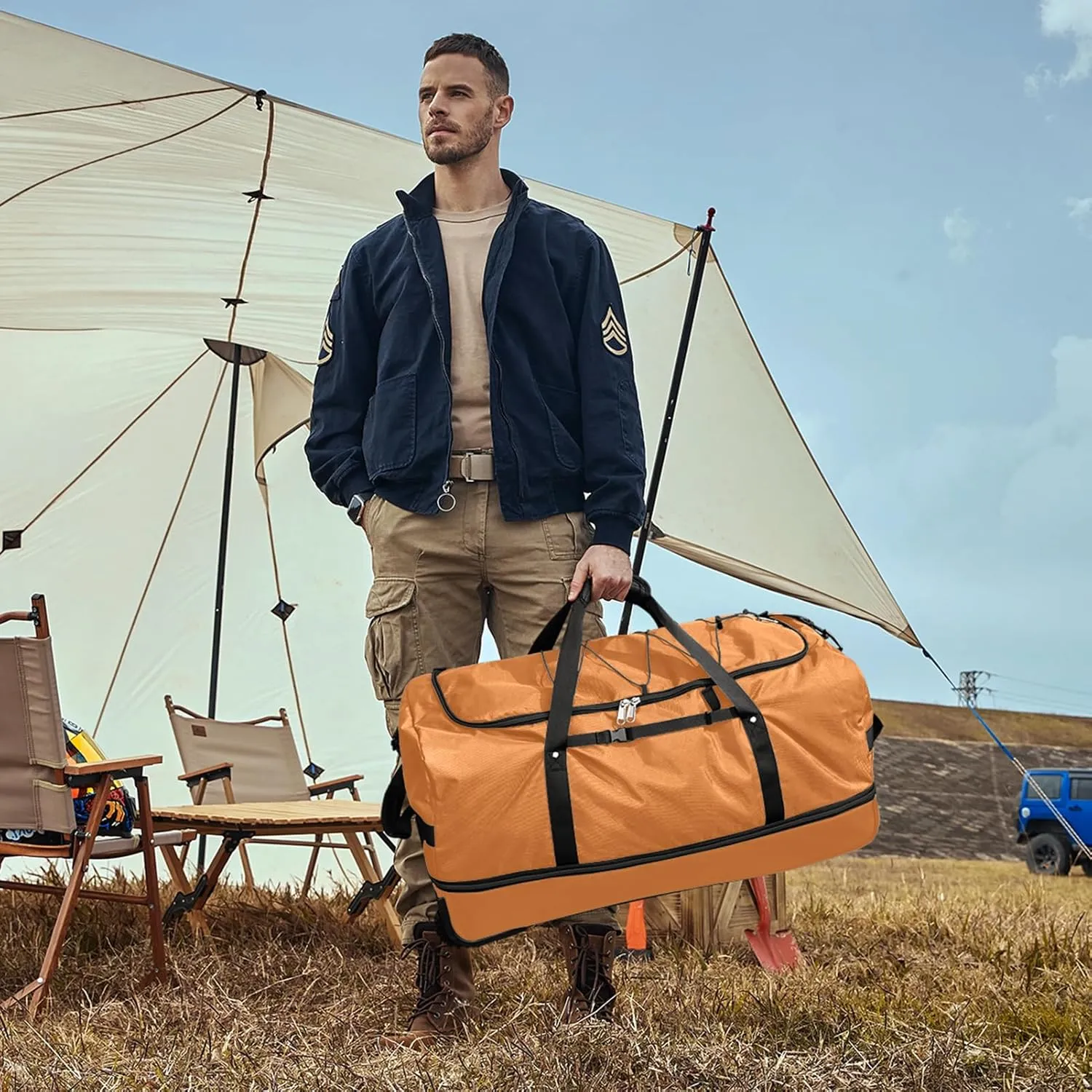CONTAIL 32" Soft-Sided Rolling Duffle Bag with 2 Wheels,Expandable from 110L to 140L,Foldable Travel Duffel with Multiple Compartments,Brown