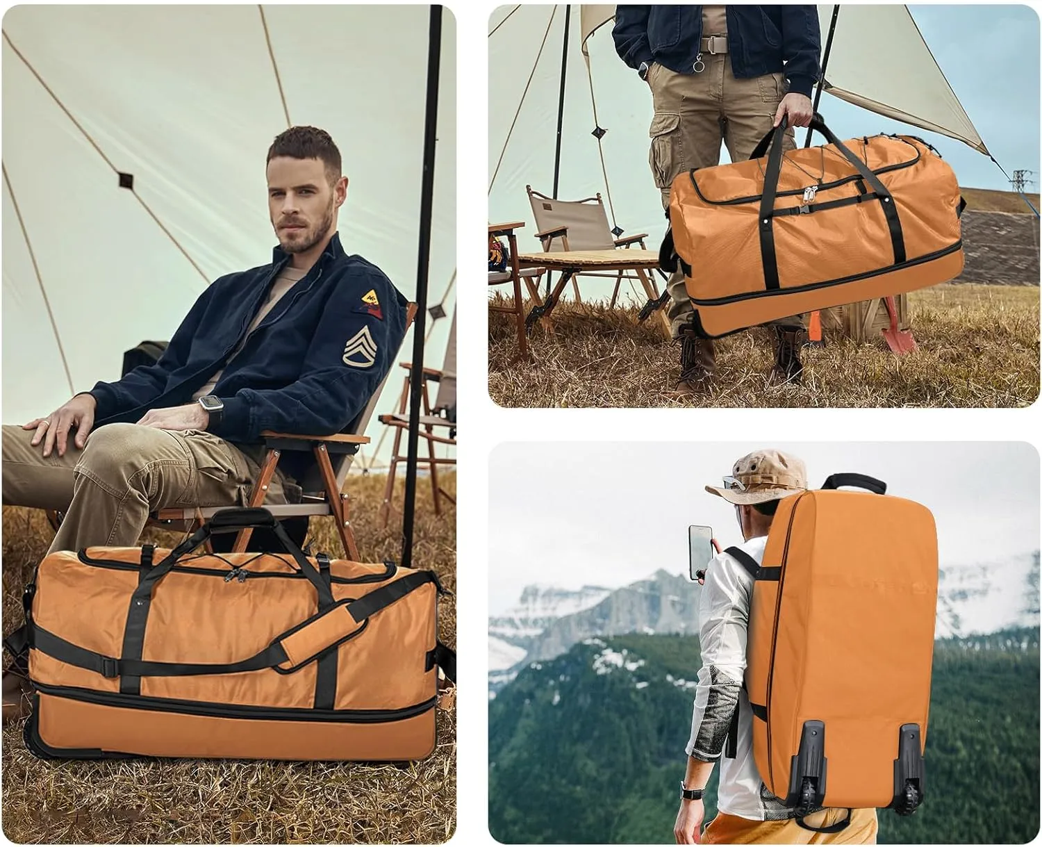 CONTAIL 32" Soft-Sided Rolling Duffle Bag with 2 Wheels,Expandable from 110L to 140L,Foldable Travel Duffel with Multiple Compartments,Brown