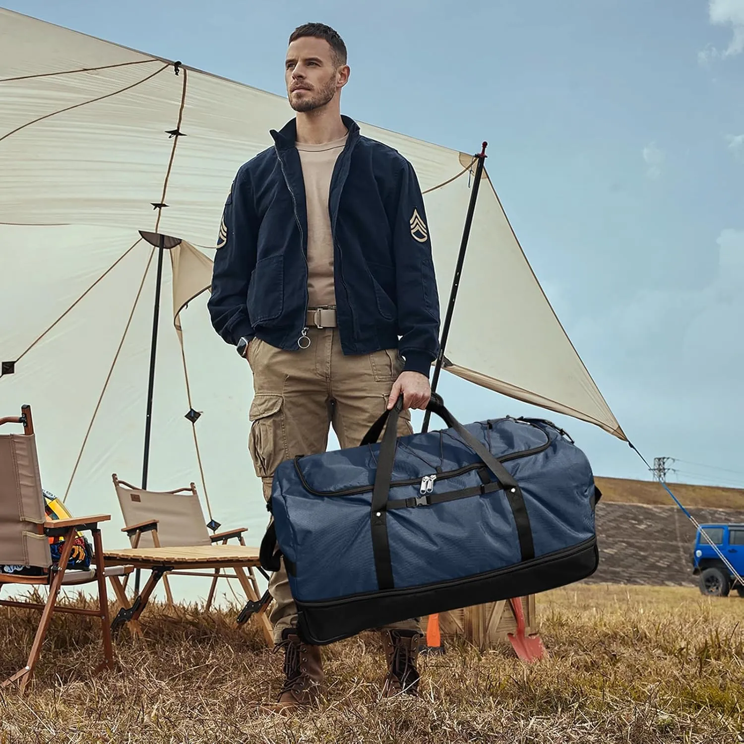 CONTAIL 32" Soft-Sided Rolling Duffle Bag with 2 Wheels,Expandable from 110L to 140L,Foldable Travel Duffel with Multiple Compartments,Navy