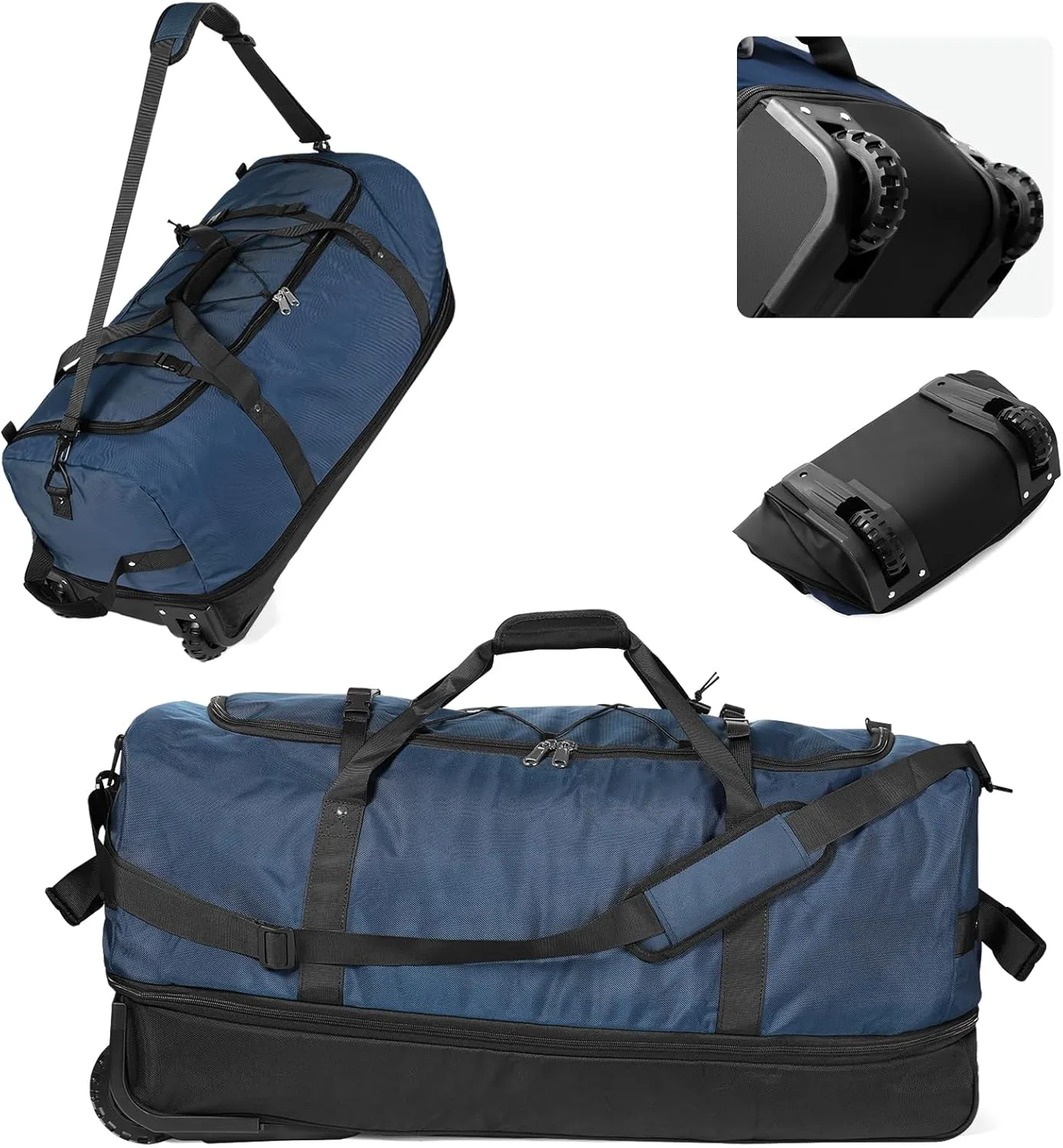 CONTAIL 32" Soft-Sided Rolling Duffle Bag with 2 Wheels,Expandable from 110L to 140L,Foldable Travel Duffel with Multiple Compartments,Navy