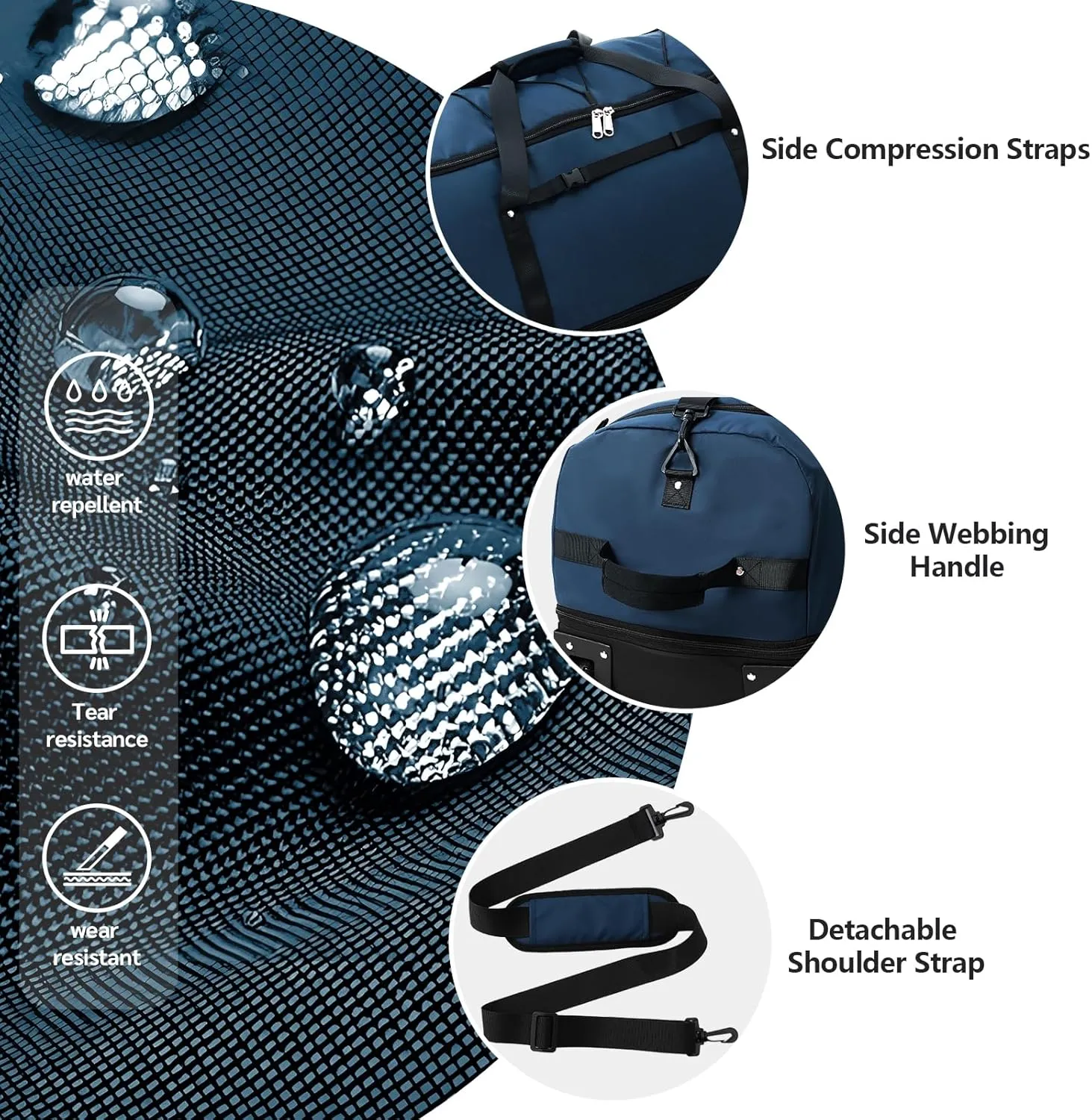 CONTAIL 32" Soft-Sided Rolling Duffle Bag with 2 Wheels,Expandable from 110L to 140L,Foldable Travel Duffel with Multiple Compartments,Navy