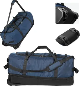 CONTAIL 32" Soft-Sided Rolling Duffle Bag with 2 Wheels,Expandable from 110L to 140L,Foldable Travel Duffel with Multiple Compartments,Navy
