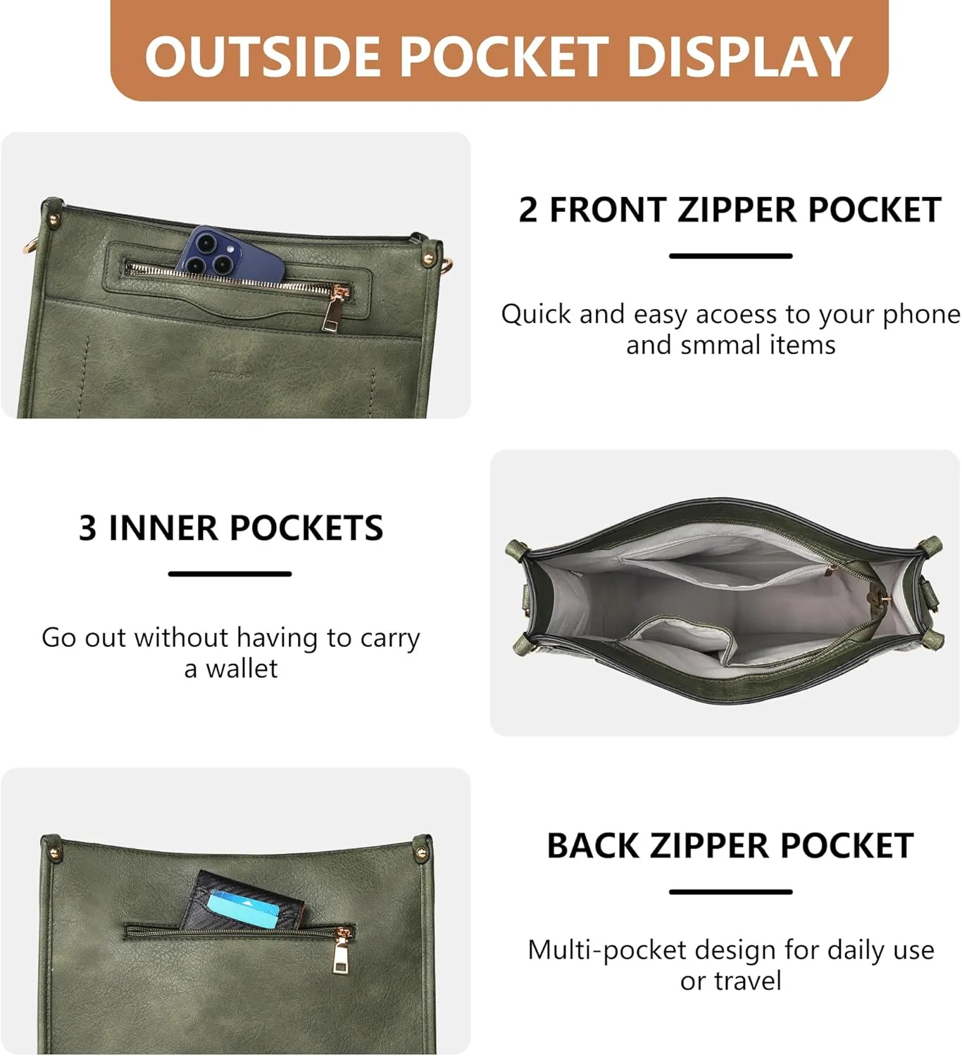 Crossbody Bags for Women 7-Pockets Purses for Women Vegan Leather Hobo Bag Shoulder Bag Handbags with Ajustable Strap