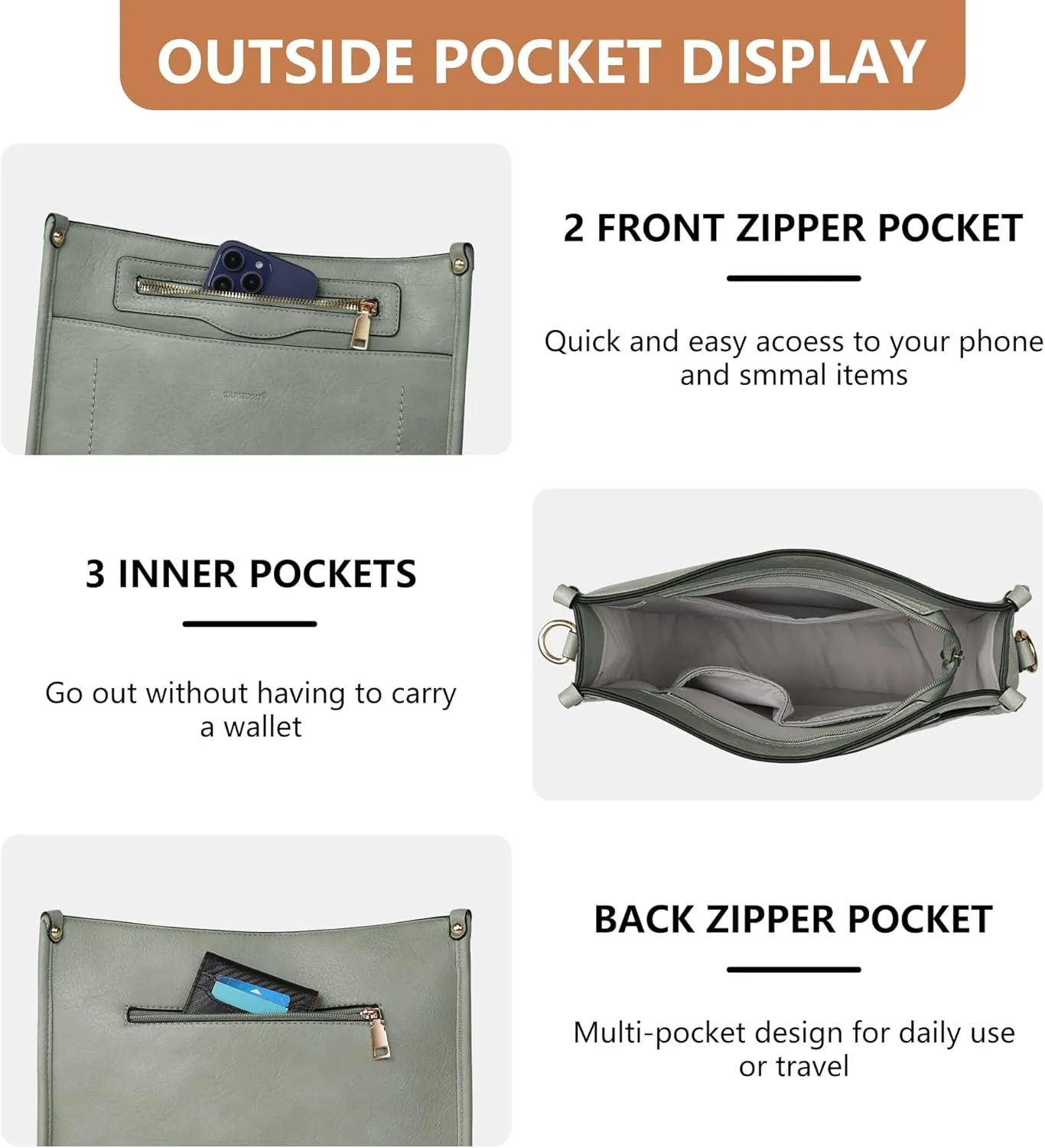 Crossbody Bags for Women 7-Pockets Purses for Women Vegan Leather Hobo Bag Shoulder Bag Handbags with Ajustable Strap