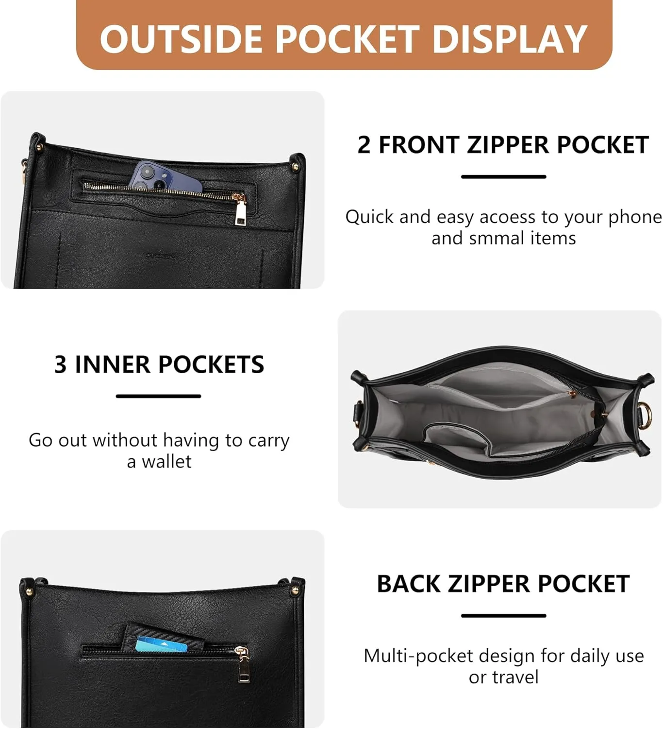 Crossbody Bags for Women 7-Pockets Purses for Women Vegan Leather Hobo Bag Shoulder Bag Handbags with Ajustable Strap