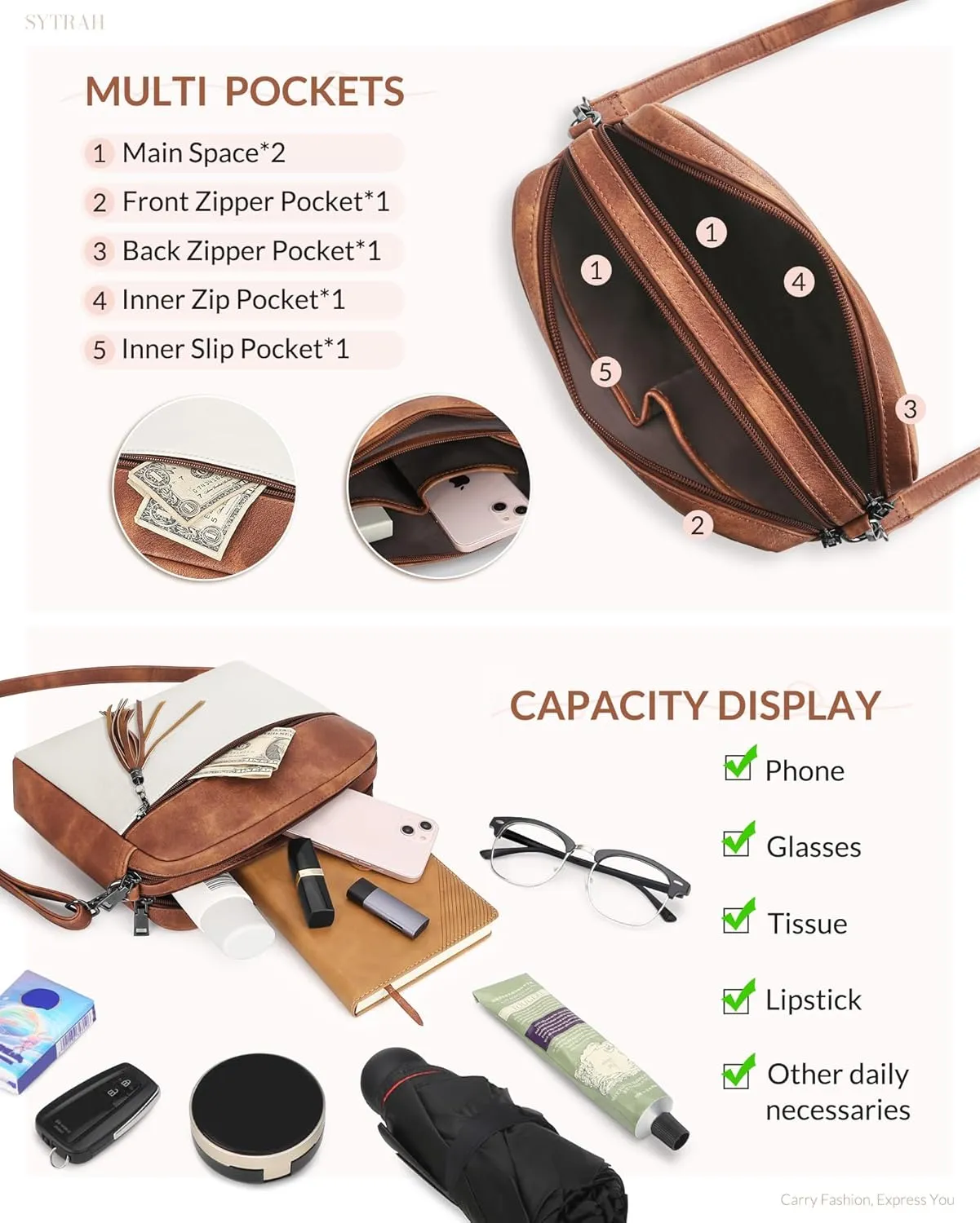 Crossbody Bags for Women, Crossbody Purse Soft Leather Purses for Women Shoulder Handbags with Tassel