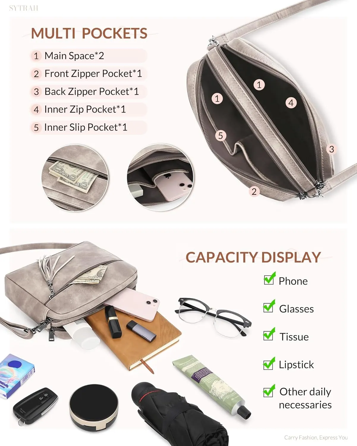 Crossbody Bags for Women, Crossbody Purse Soft Leather Purses for Women Shoulder Handbags with Tassel