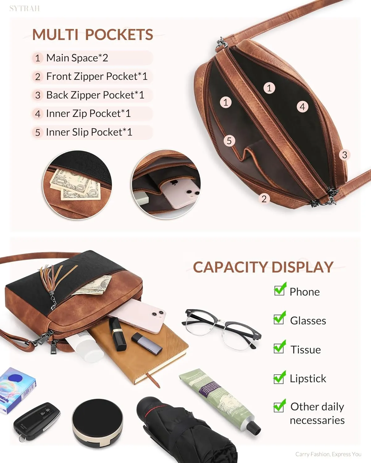 Crossbody Bags for Women, Crossbody Purse Soft Leather Purses for Women Shoulder Handbags with Tassel