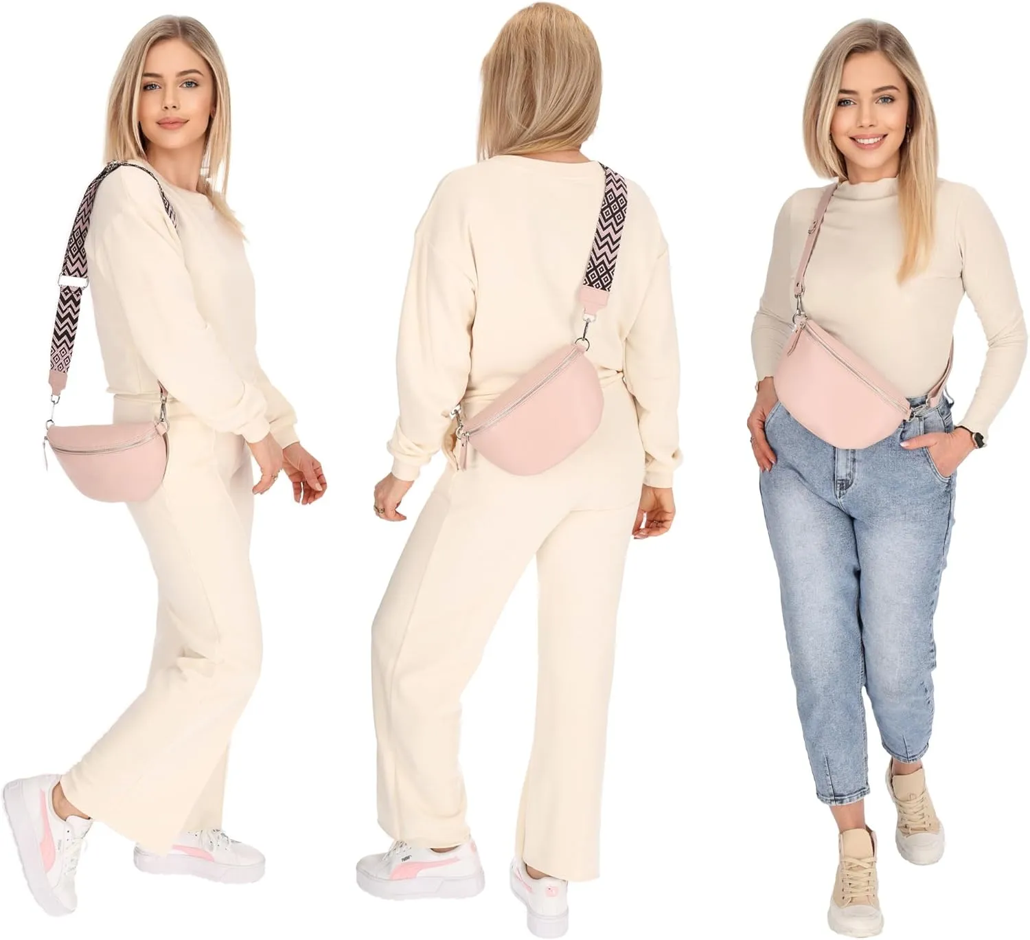Crossbody Bags for Women Trendy, Genuine Leather Small Sling Bag, Fanny Packs with 2 Detachable Straps - Wide and Leather