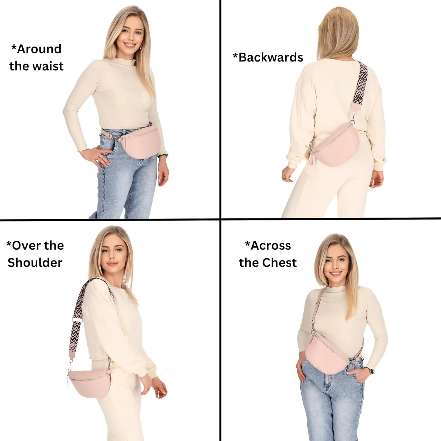 Crossbody Bags for Women Trendy, Genuine Leather Small Sling Bag, Fanny Packs with 2 Detachable Straps - Wide and Leather
