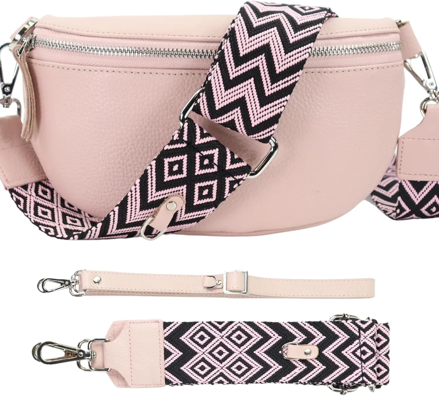 Crossbody Bags for Women Trendy, Genuine Leather Small Sling Bag, Fanny Packs with 2 Detachable Straps - Wide and Leather