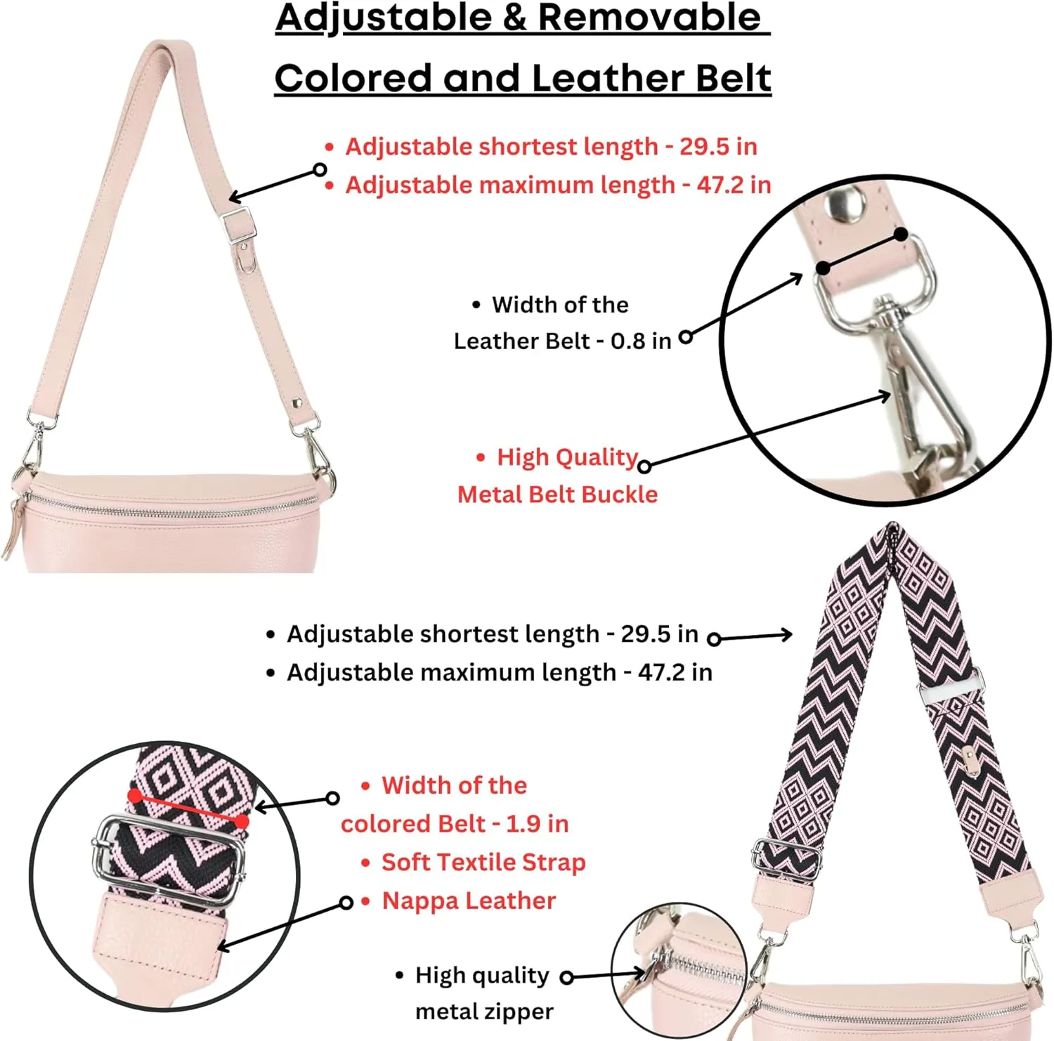 Crossbody Bags for Women Trendy, Genuine Leather Small Sling Bag, Fanny Packs with 2 Detachable Straps - Wide and Leather