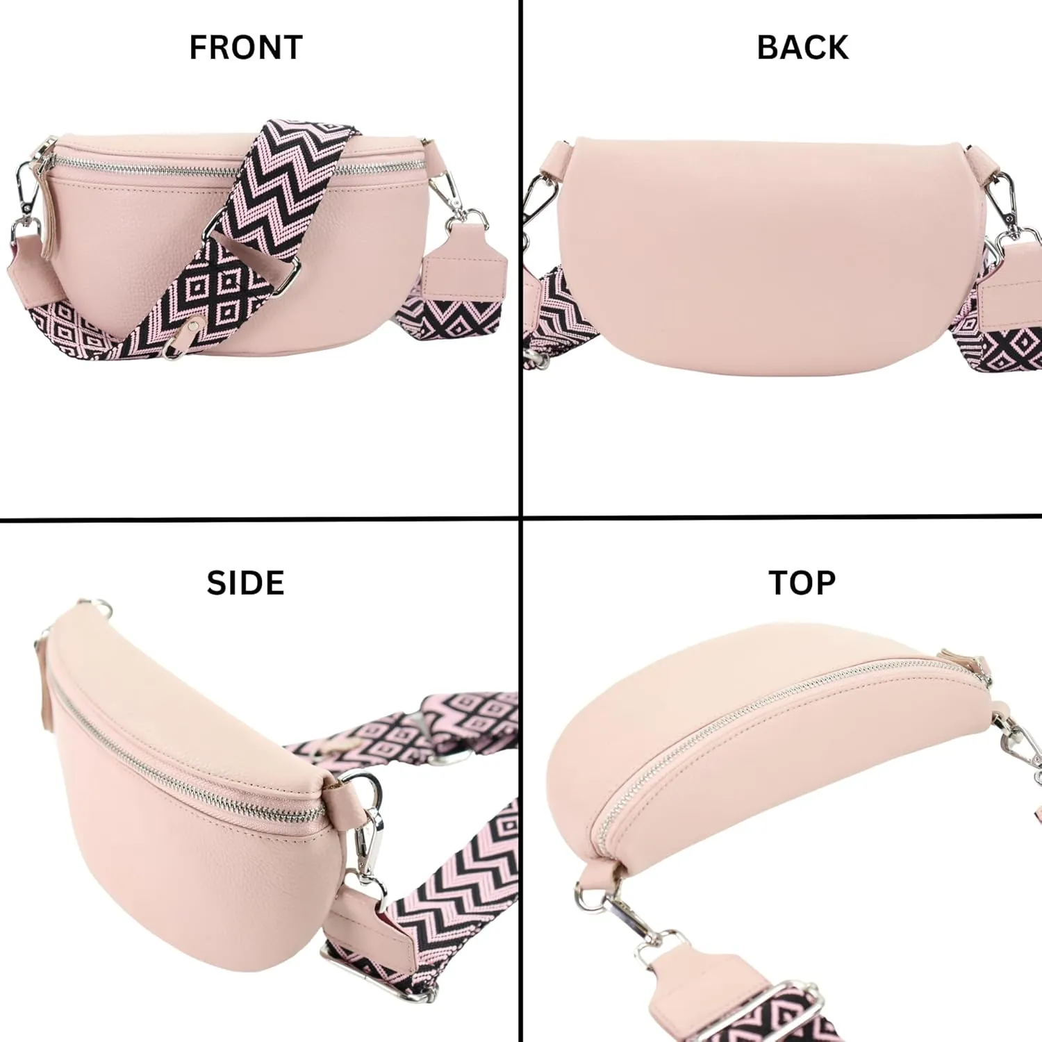 Crossbody Bags for Women Trendy, Genuine Leather Small Sling Bag, Fanny Packs with 2 Detachable Straps - Wide and Leather