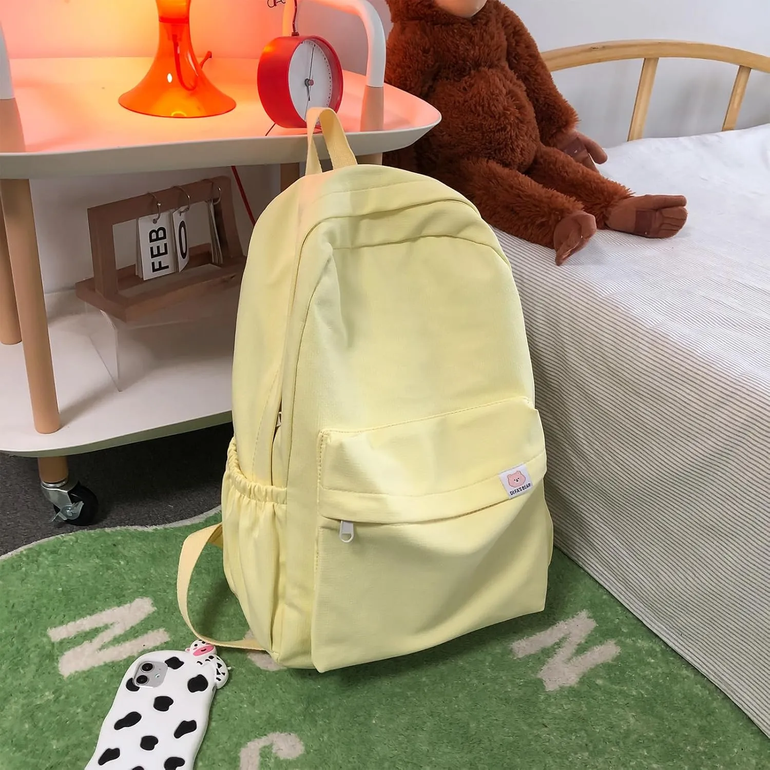 Cute Aesthetic Backpack Y2K Simple Solid Color Kawaii Backpacks Travel Laptop Backpack (Yellow)