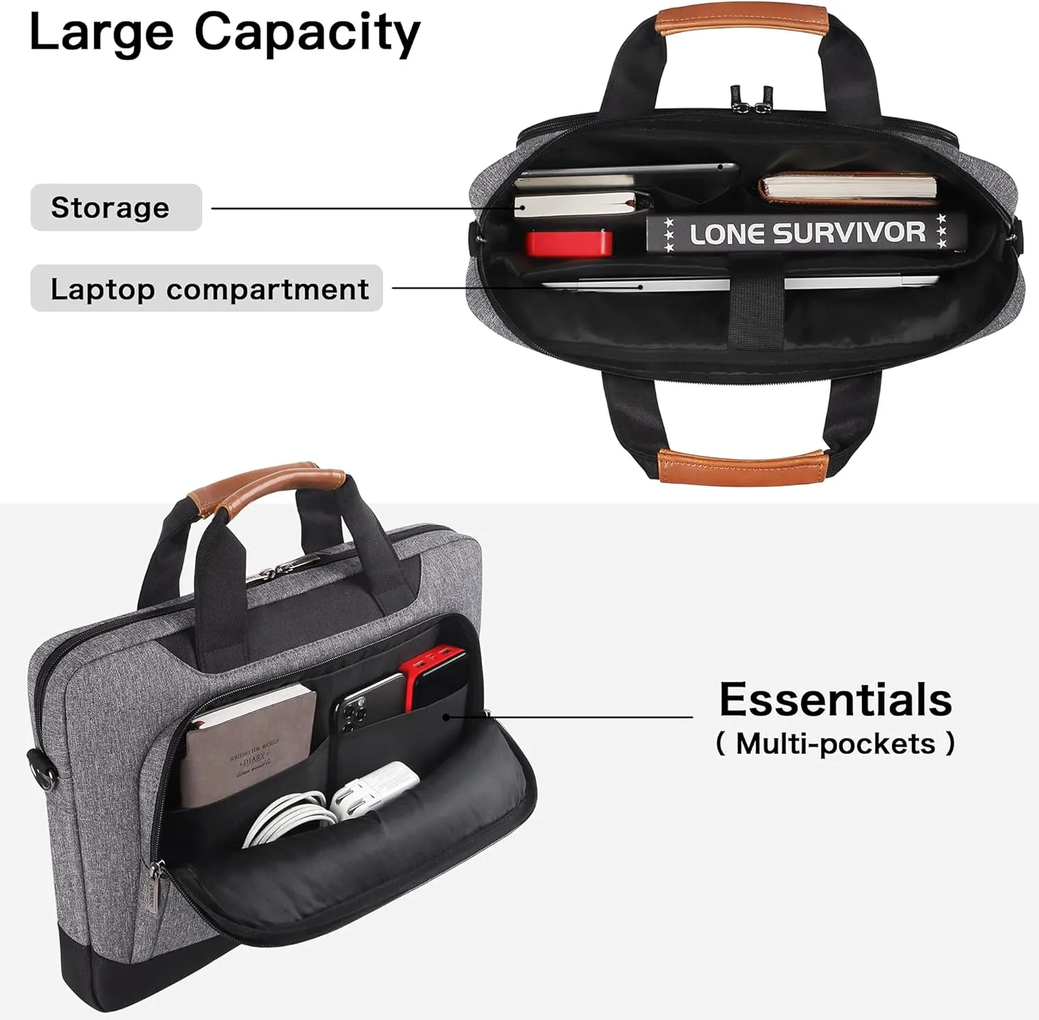 DOMISO 15-15.6 Inch Laptop Sleeve Business Briefcase Computer Case Compatible with Lenovo 15.6" Ideapad 330/16" MacBook Pro/HP EliteBook 850 G3/Envy x360 15/Latitude 3580/Acer Chromebook/Asus,Grey