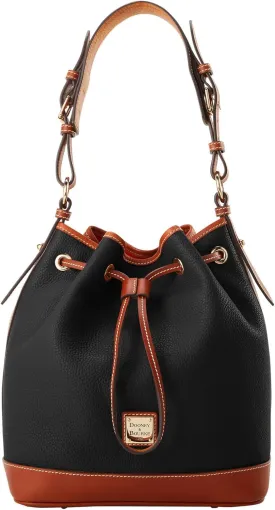 Dooney & Bourke Shoulder Bags, Pebble Grain Drawstring Leather Bucket Bags for Women - Black