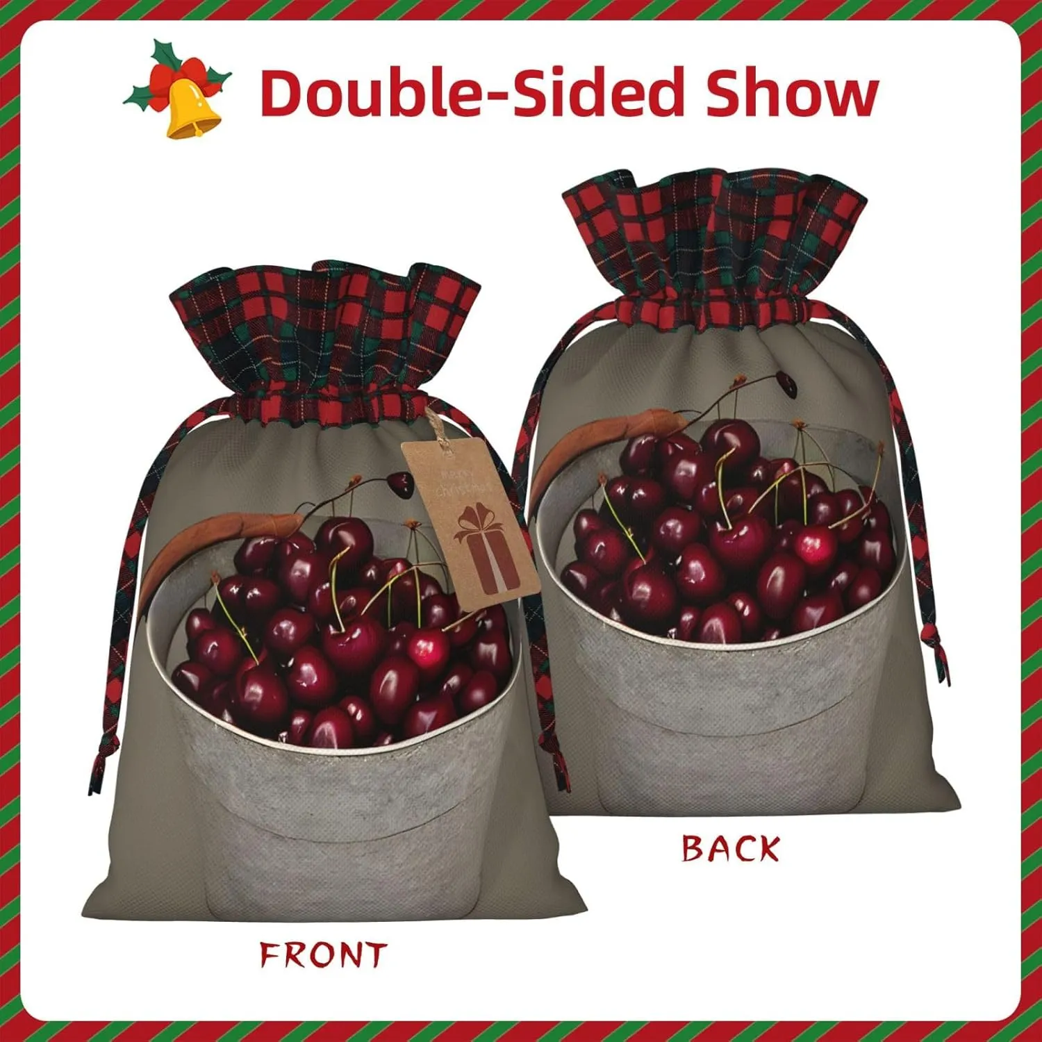 DRTGEDS Bucket With Full Of Cherries 1pcs Christmas Drawstring Tote 4.7x 6.9in,Robust Bag For Gifts And Everyday Used Essentials