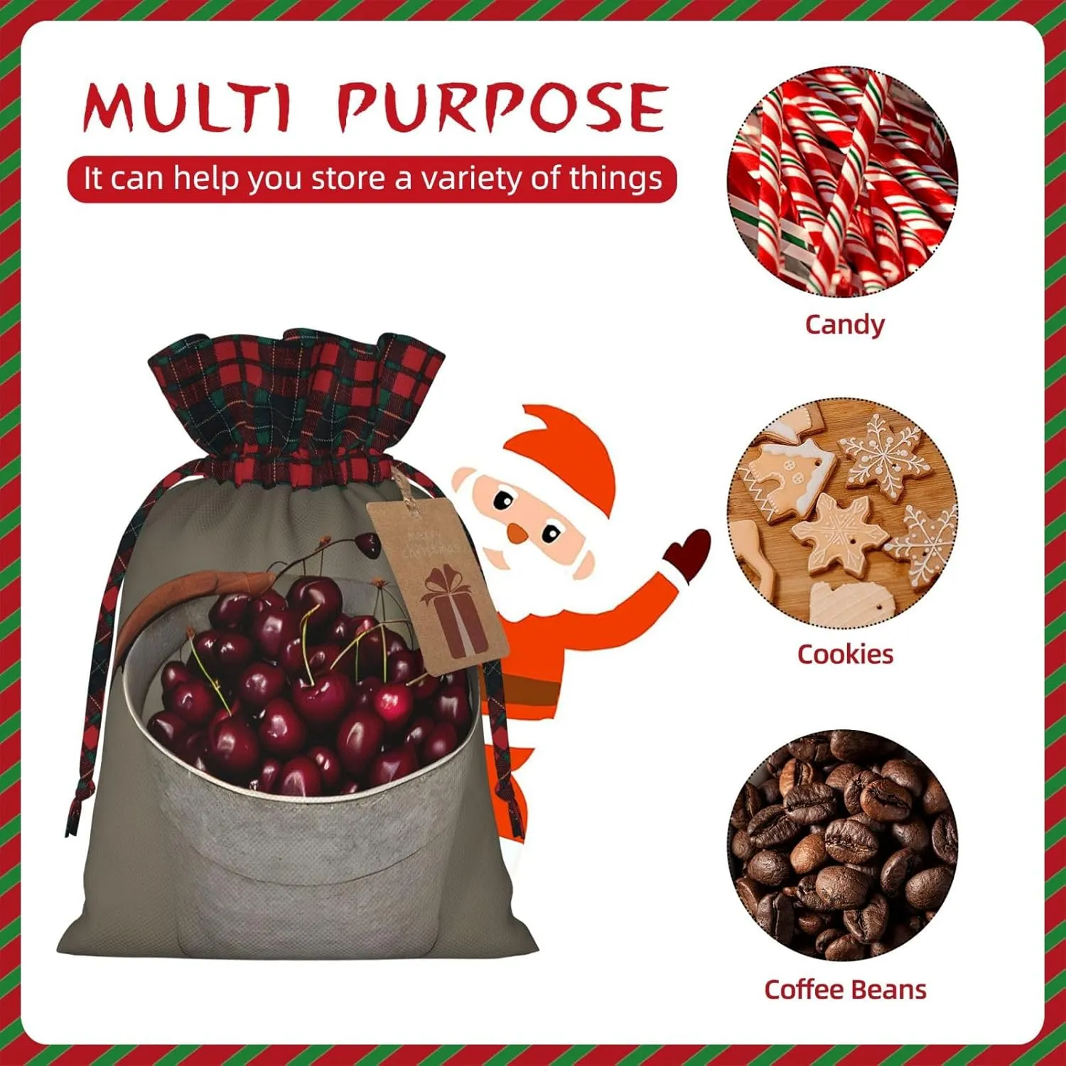 DRTGEDS Bucket With Full Of Cherries 1pcs Christmas Drawstring Tote 4.7x 6.9in,Robust Bag For Gifts And Everyday Used Essentials