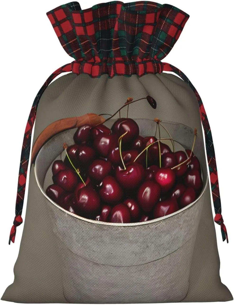 DRTGEDS Bucket With Full Of Cherries 1pcs Christmas Drawstring Tote 4.7x 6.9in,Robust Bag For Gifts And Everyday Used Essentials