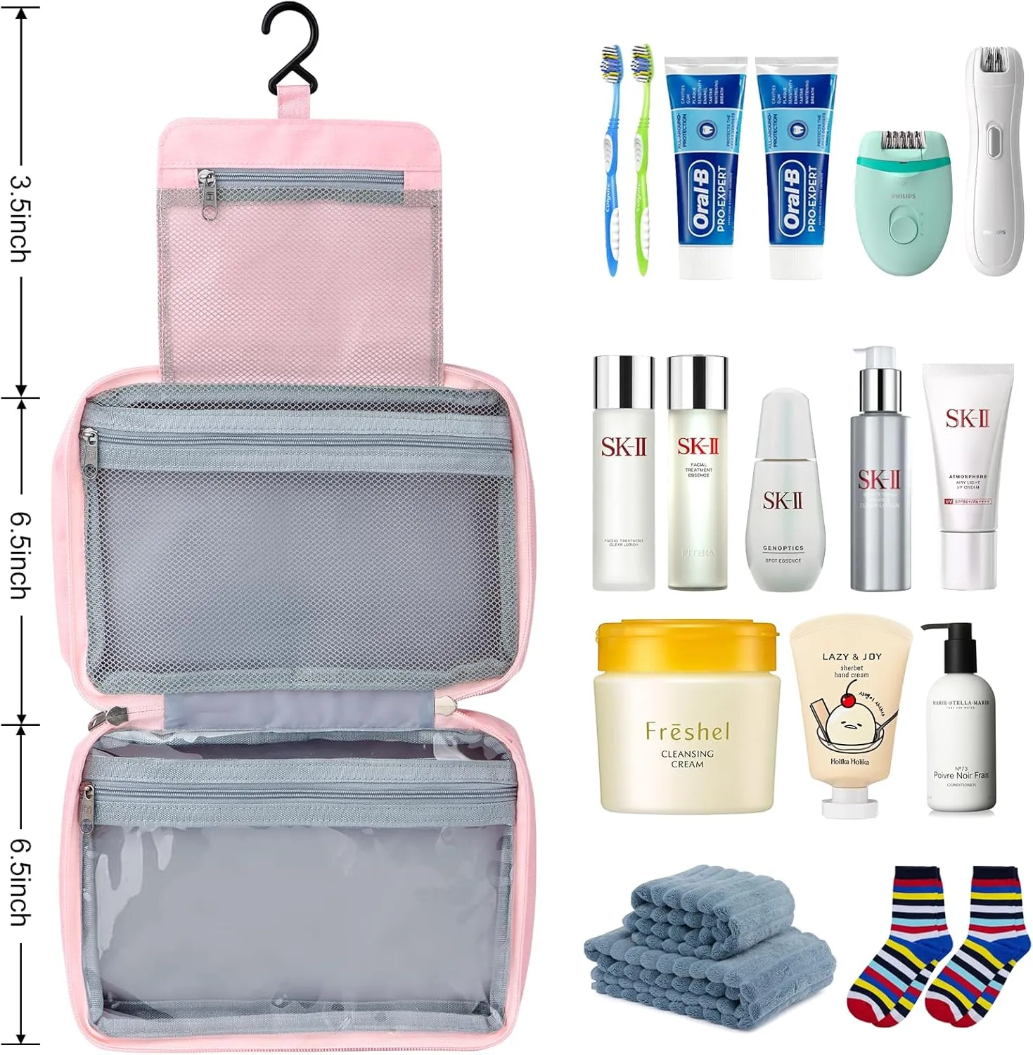 Etercycle Toiletry Bag for Women Men, Waterproof Hanging Toiletry Bags for Traveling, Portable Foldable Travel Wash bag with Hanging Hook, Shaving Bag for Bathroom Shower