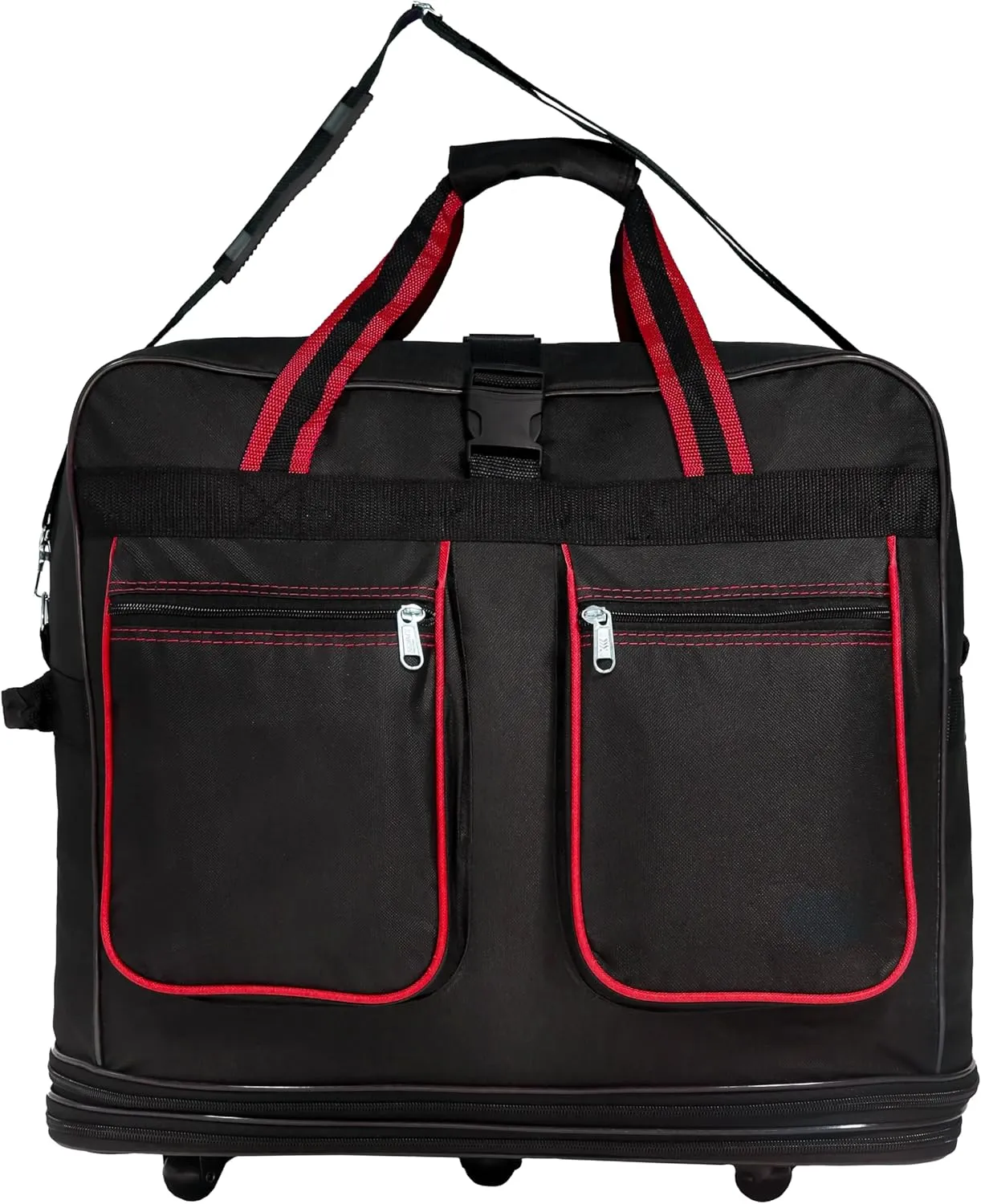 Expandable Lightweight Duffle Bag (36"") Rolling wheeled Spinner Suitcase Luggage for Travel and Storage (Black with Red Trim), Wheelbag36