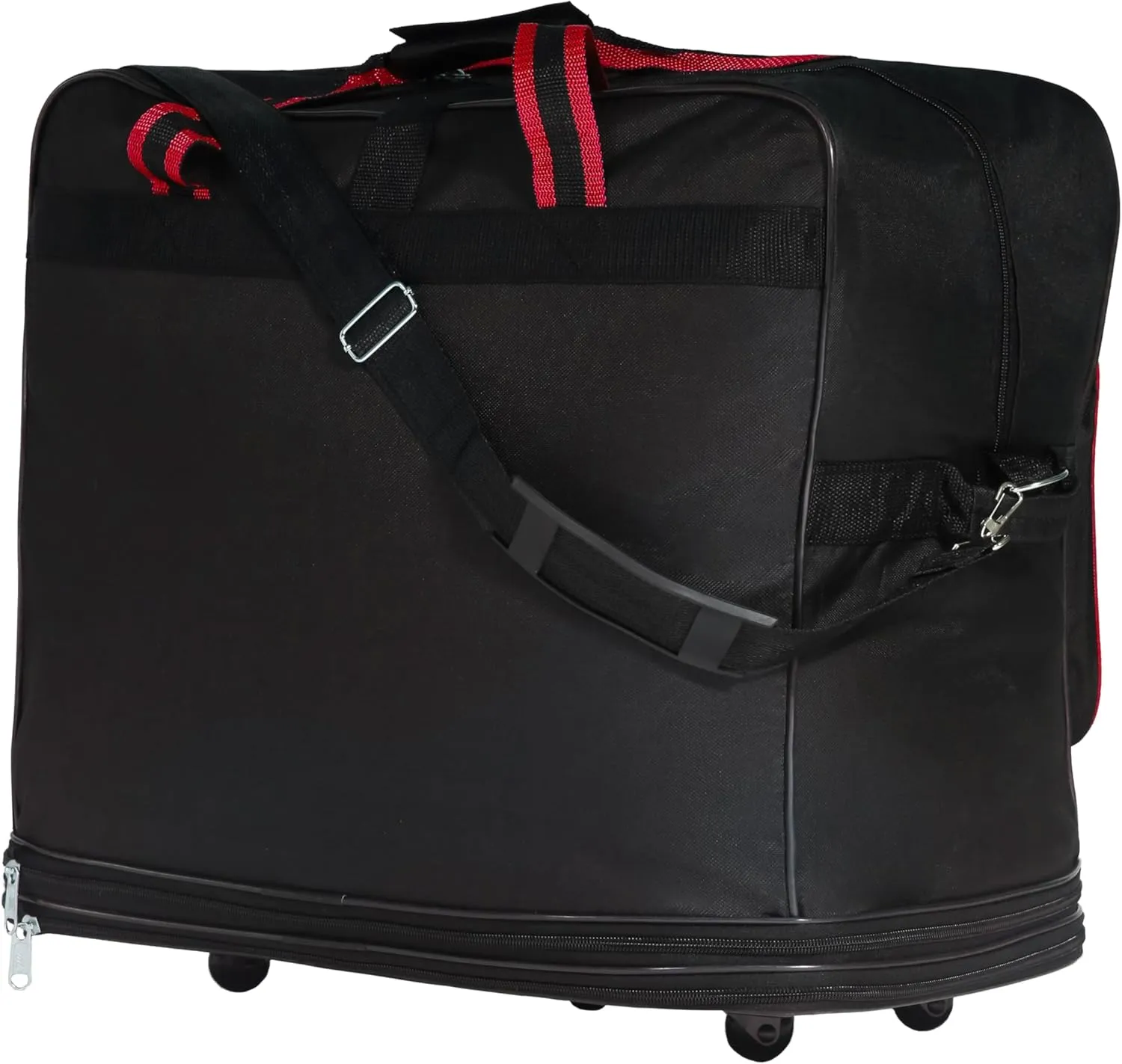 Expandable Lightweight Duffle Bag (36"") Rolling wheeled Spinner Suitcase Luggage for Travel and Storage (Black with Red Trim), Wheelbag36
