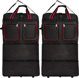 Expandable Lightweight Duffle Bag (40"") Rolling wheeled Spinner Suitcase Luggage for Travel and Storage - (Pack of 2) (Red Trim), NAVBL2PK40