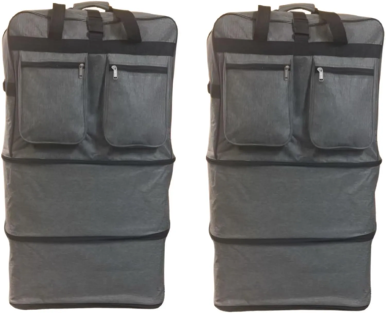 Expandable Lightweight Duffle Bag (Pack of 2) Rolling wheeled Spinner Suitcase Luggage for Travel and Storage - 36" (GRAY)