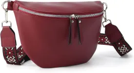 Fanny Pack Cross Body Belt Bag With Guitar Strap - PU Leather Crossbody Bag for Women, Trendy Cute Designer Bum Bag for Travel Everyday (Burgundy)
