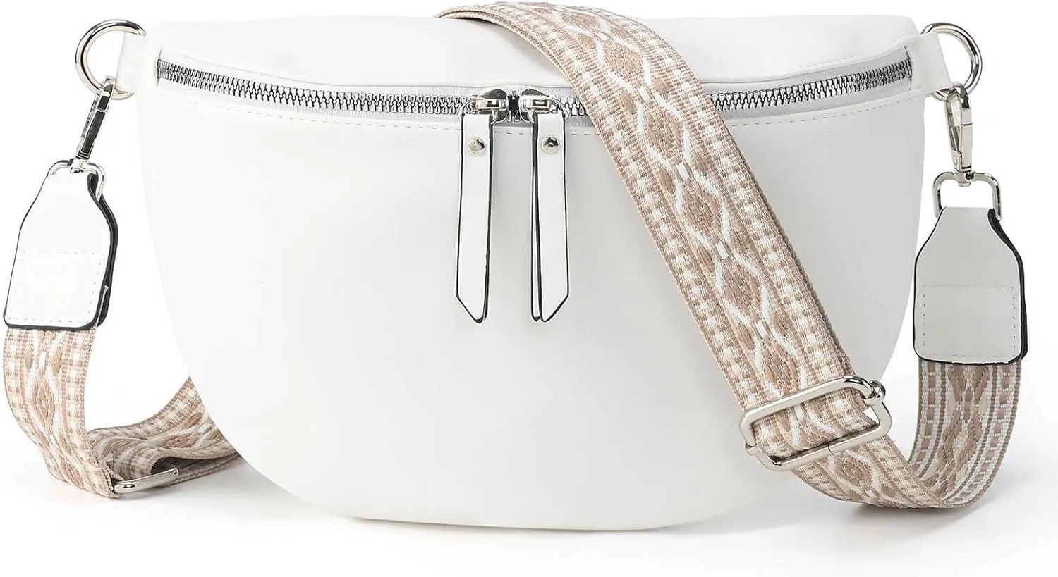 Fanny Pack Cross Body Belt Bag With Guitar Strap - PU Leather Crossbody Bag for Women, Trendy Cute Designer Bum Bag for Travel Everyday (White)