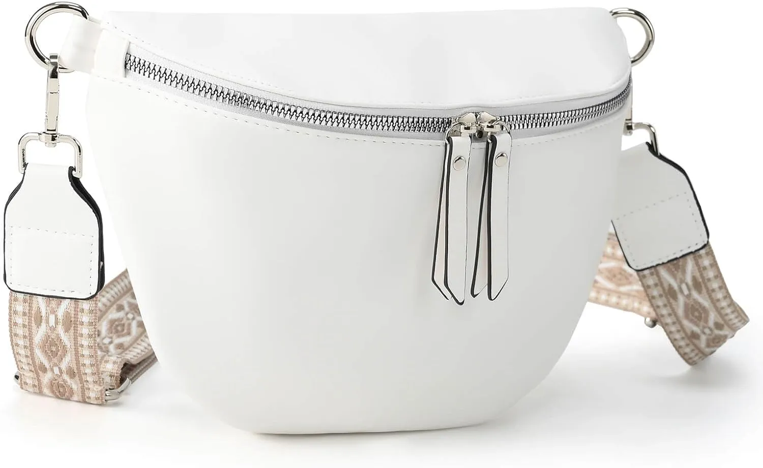 Fanny Pack Cross Body Belt Bag With Guitar Strap - PU Leather Crossbody Bag for Women, Trendy Cute Designer Bum Bag for Travel Everyday (White)