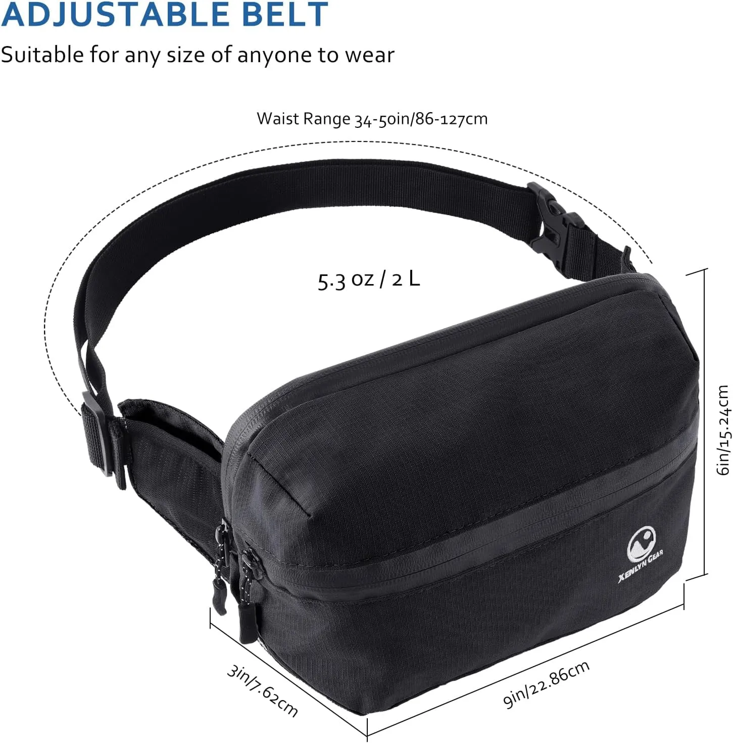 Fanny Pack for Men & Women  Waterproof Fanny Pack & Belt Bag  Stylish Cross Body Bag for Travel, Hiking & Everyday Use  Lightweight & Durable Belt Bag for Women & Men (Black)