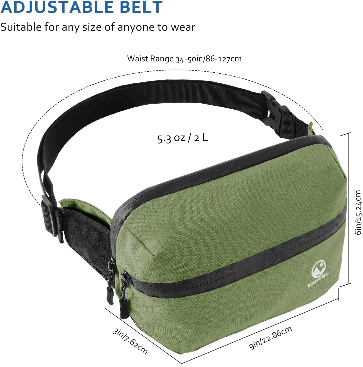 Fanny Pack for Men & Women  Waterproof Fanny Pack & Belt Bag  Stylish Cross Body Bag for Travel, Hiking & Everyday Use  Lightweight & Durable Belt Bag for Women & Men - Green