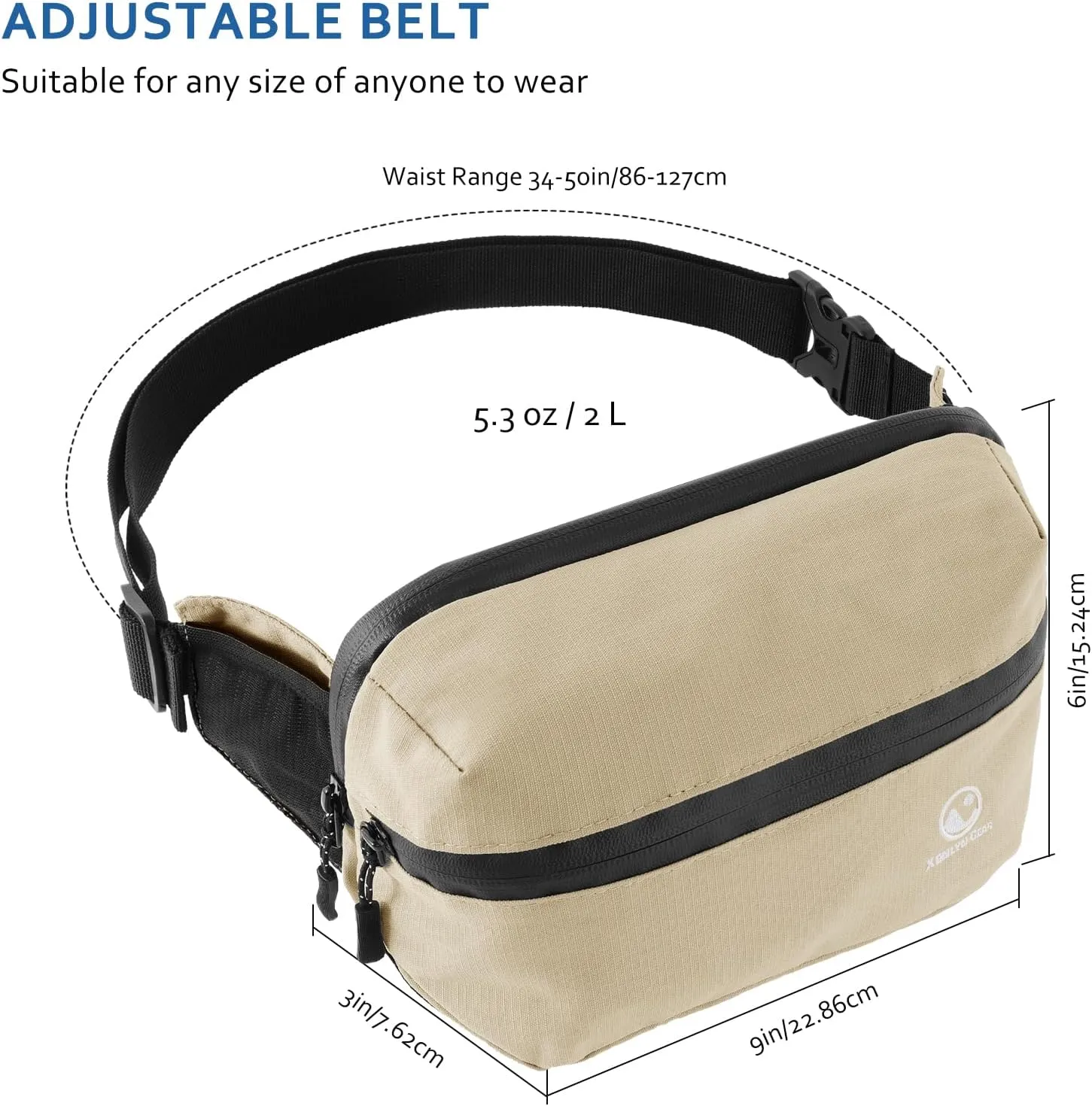 Fanny Pack for Men & Women  Waterproof Fanny Pack & Belt Bag  Stylish Cross Body Bag for Travel, Hiking & Everyday Use  Lightweight & Durable Belt Bag for Women & Men - Khaki