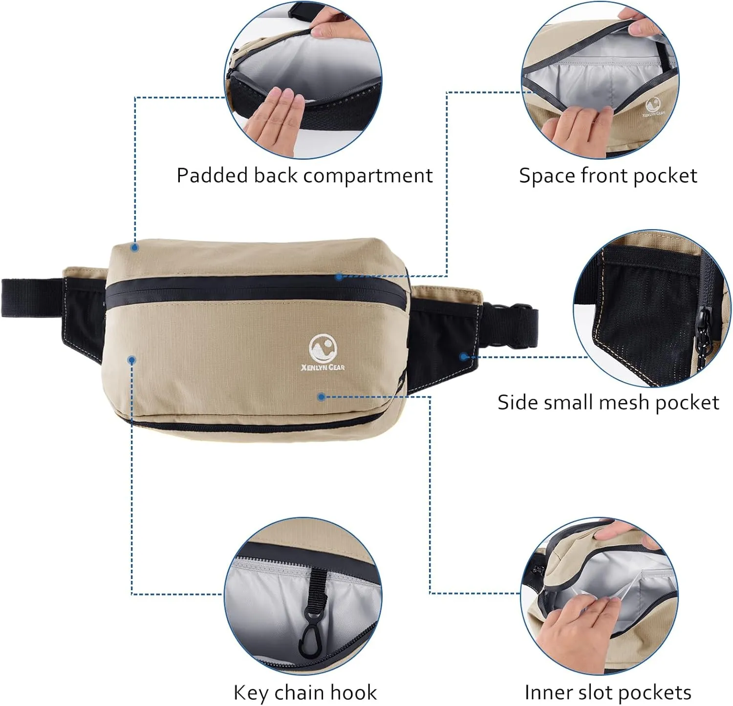 Fanny Pack for Men & Women  Waterproof Fanny Pack & Belt Bag  Stylish Cross Body Bag for Travel, Hiking & Everyday Use  Lightweight & Durable Belt Bag for Women & Men - Khaki