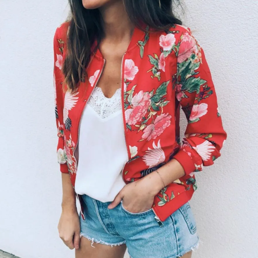 Fashion Printed Varsity Round Neck Zipper Long Sleeve Coat | Brodtica.com