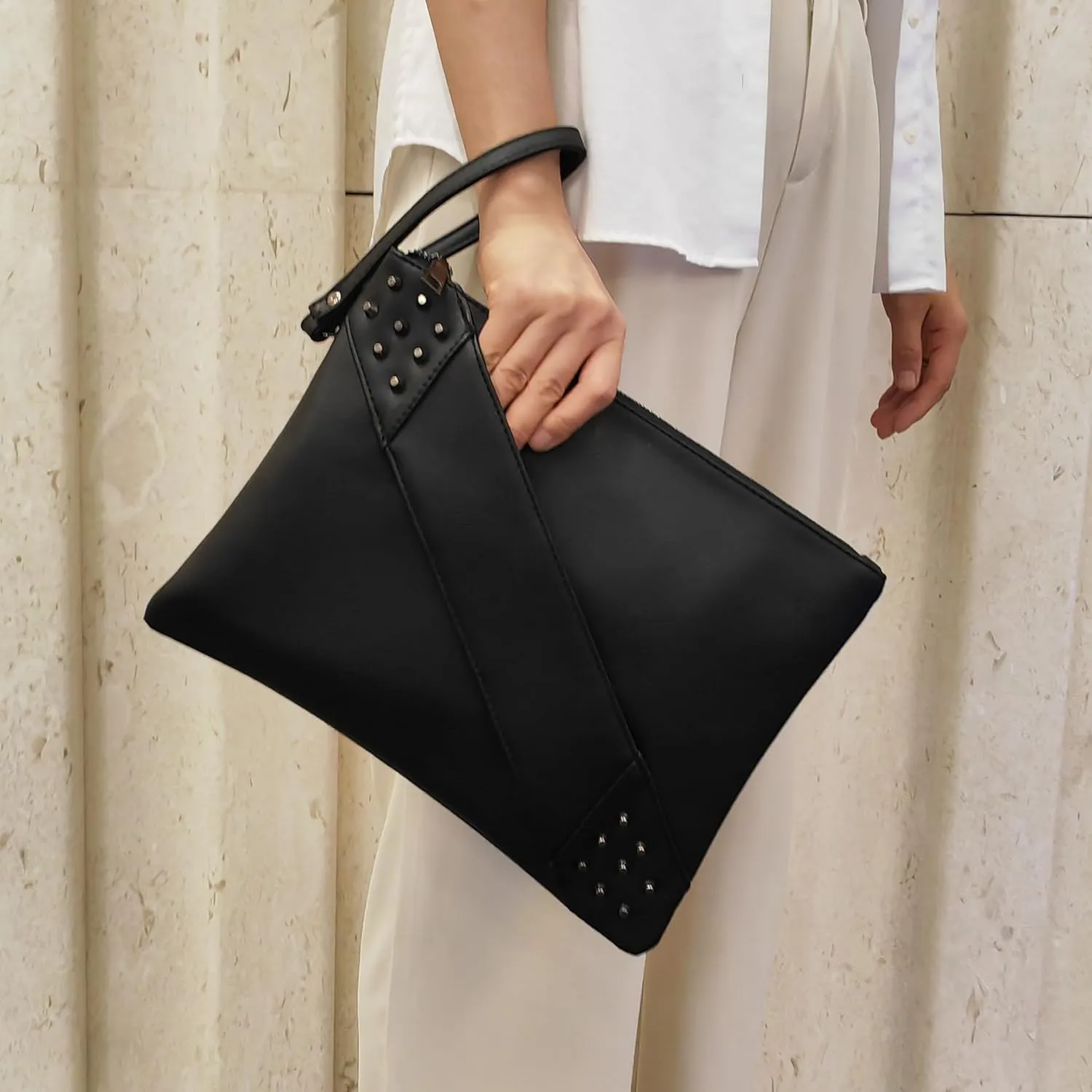 Fashion Women Clutches Rivet PU Leather Crossbody Bag Envelope Clutch Purse with Hand Strap