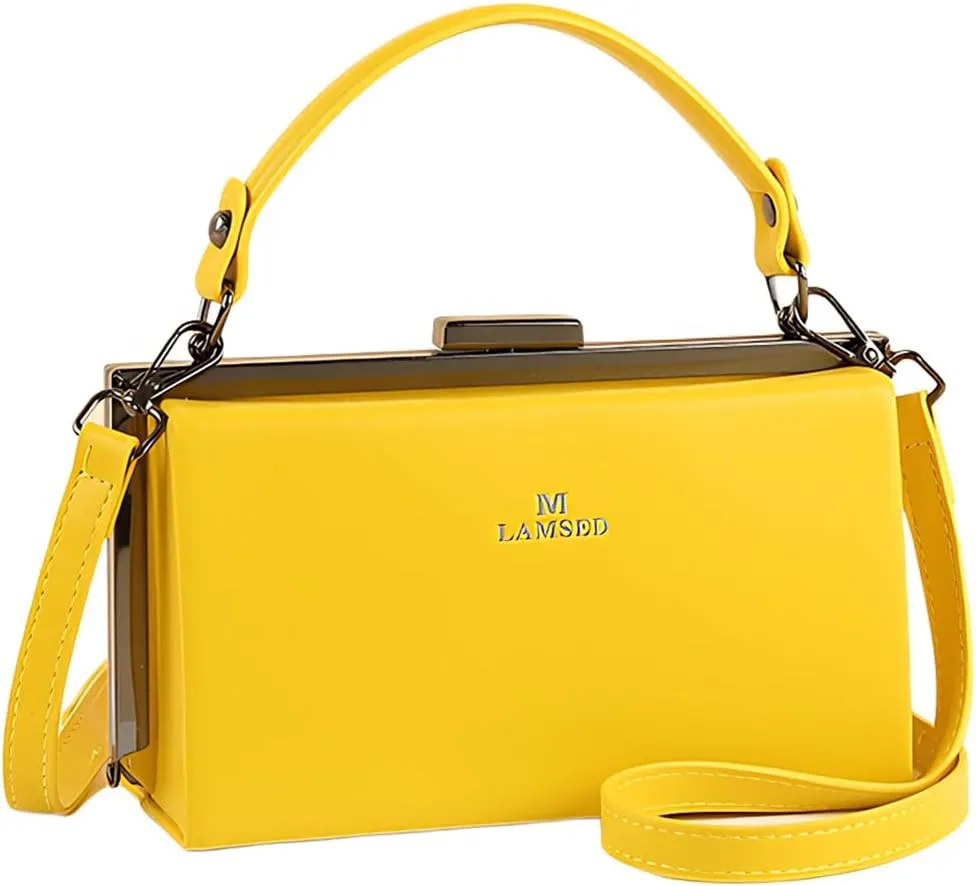 Fashion Women's Leather Evening Bag Top Handle Satchel crossbody Handbags Purses Small Hard Square Box Shoulder Bags