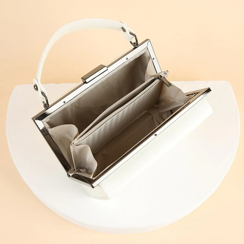 Fashion Women's Leather Evening Bag Top Handle Satchel crossbody Handbags Purses Small Hard Square Box Shoulder Bags