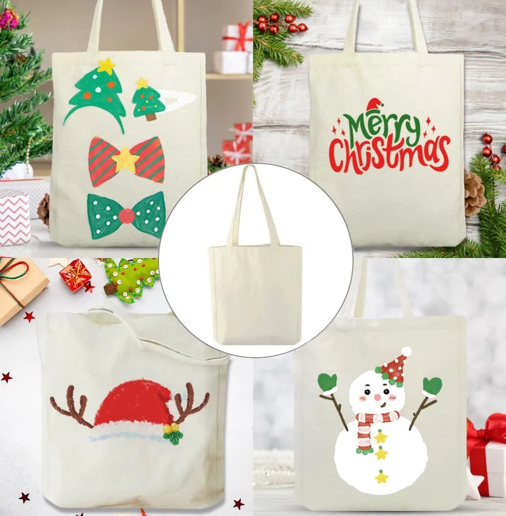 Faylapa 6 Pcs Canvas Tote Bags,Heavy Duty and Strong Easter Hunter Bag Shopping Grocery Bag Blank Cotton Bags for Decorating Crafts DIY,Painting (Beige,12.2"x14.3")